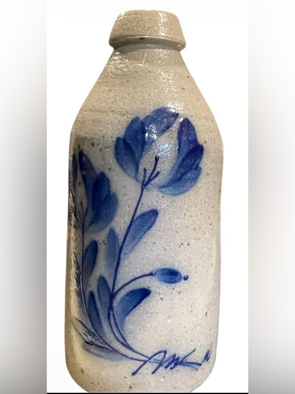 Hand-Painted Blue Floral Stoneware Bottle & Canister Set